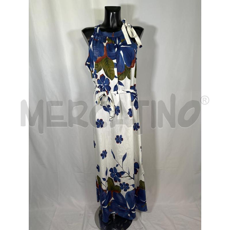 VESTITO DONNA LUNGO ROSELLA BNC FIORI BLU VERDE SCOLLO AMERICANA  | Mercatino dell'Usato San maurizio canavese 1