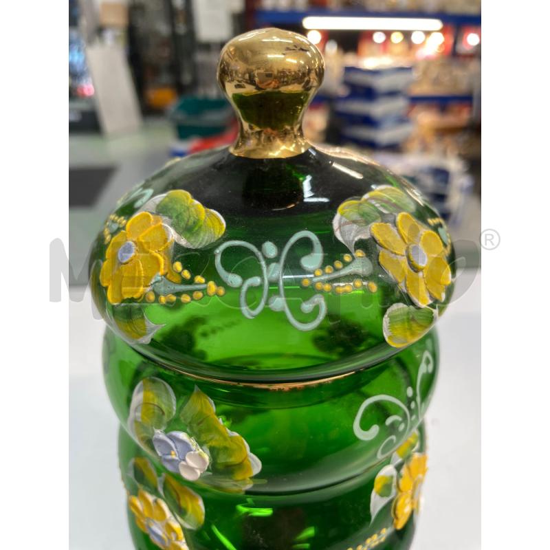CACHEPOT VETRO VERDE BORDO ORO FIORI GIALLI | Mercatino dell'Usato Chivasso 2