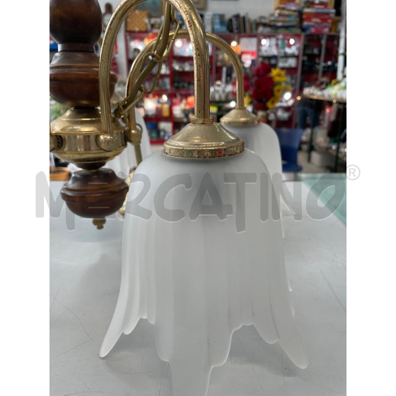 LAMPADARIO 5 LUCI LEGNO BRACCIA OTTONE CURVE | Mercatino dell'Usato Chivasso 2