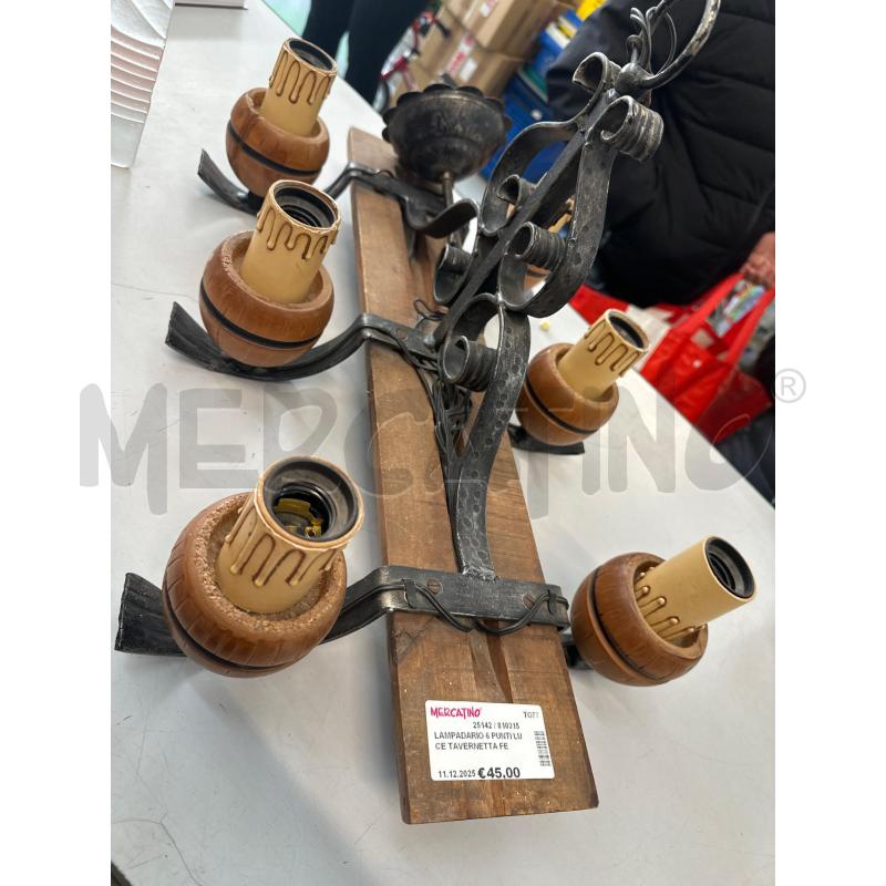 LAMPADARIO 6 PUNTI LUCE TAVERNETTA FERRO BATTUTO  | Mercatino dell'Usato Chivasso 1