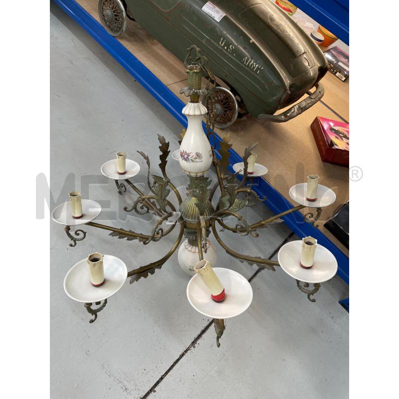 LAMPADARIO 8 PUNTI LUCE CANDELIERE FERRO BATTUTO CERAMICA  | Mercatino dell'Usato Chivasso 1