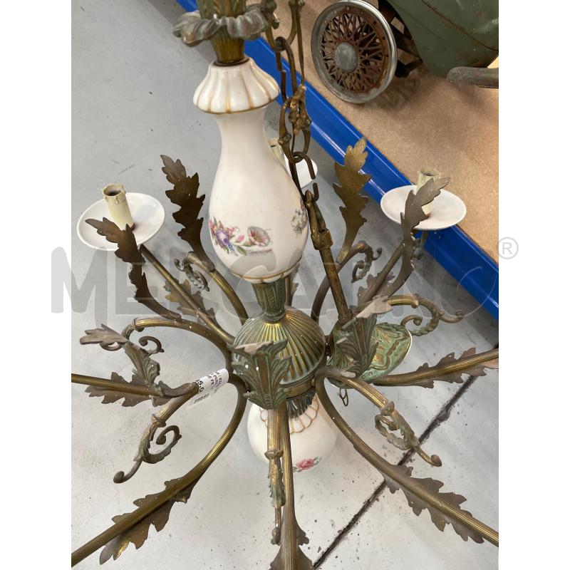 LAMPADARIO 8 PUNTI LUCE CANDELIERE FERRO BATTUTO CERAMICA  | Mercatino dell'Usato Chivasso 2