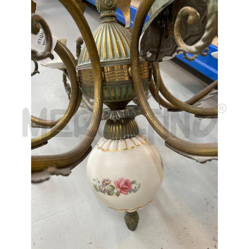 LAMPADARIO 8 PUNTI LUCE CANDELIERE FERRO BATTUTO CERAMICA  | Mercatino dell'Usato Chivasso 3