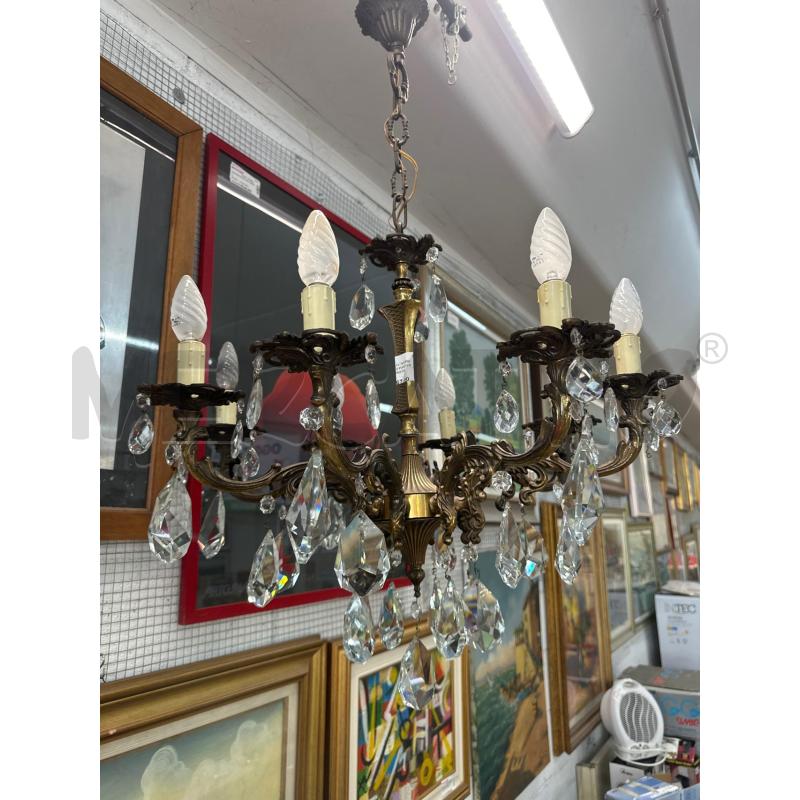 LAMPADARIO 8 PUNTI LUCE OTTONE CRISTALLI PENDENTI   | Mercatino dell'Usato Chivasso 1