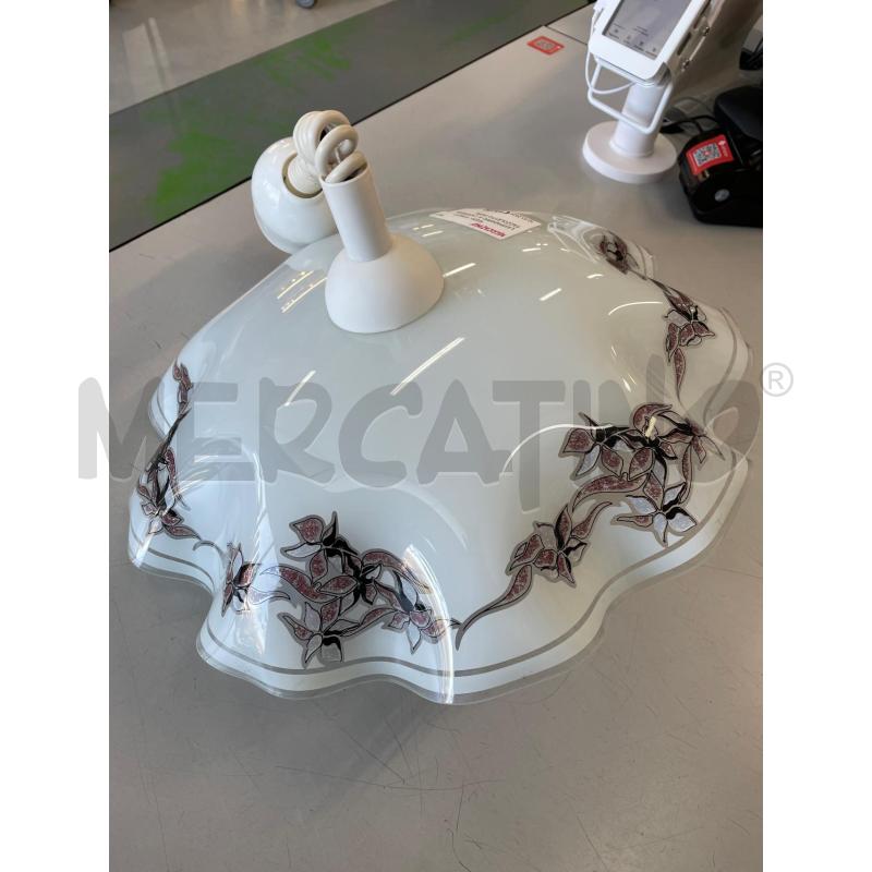 LAMPADARIO A CAMPANA FAZZOLETTO FIORI ROSA NERI BIANCHI  | Mercatino dell'Usato Chivasso 1