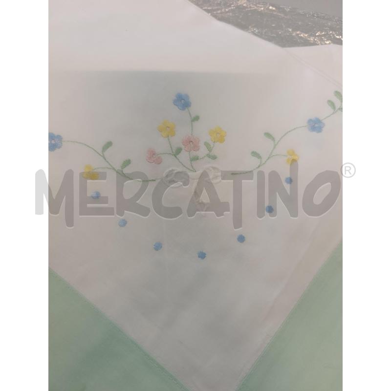 LENZUOLO MATRIMONIALE BIANCO BORDO VERDE ACQUA CON FIORELLINI+2FEDERE | Mercatino dell'Usato Chivasso 2