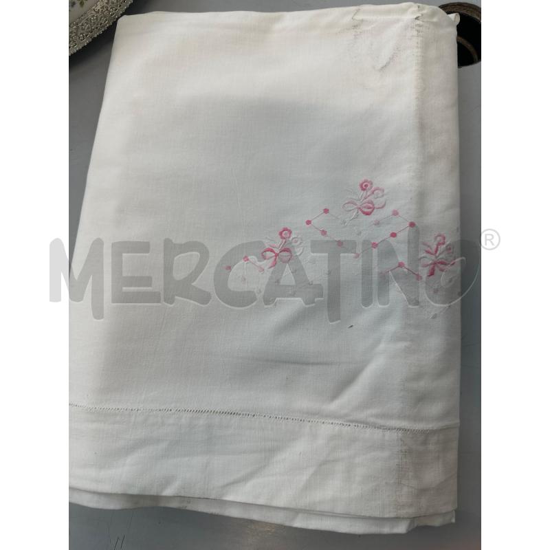 LENZUOLO MATRIMONIALE BIANCO ROSA RICAMO  | Mercatino dell'Usato Chivasso 1
