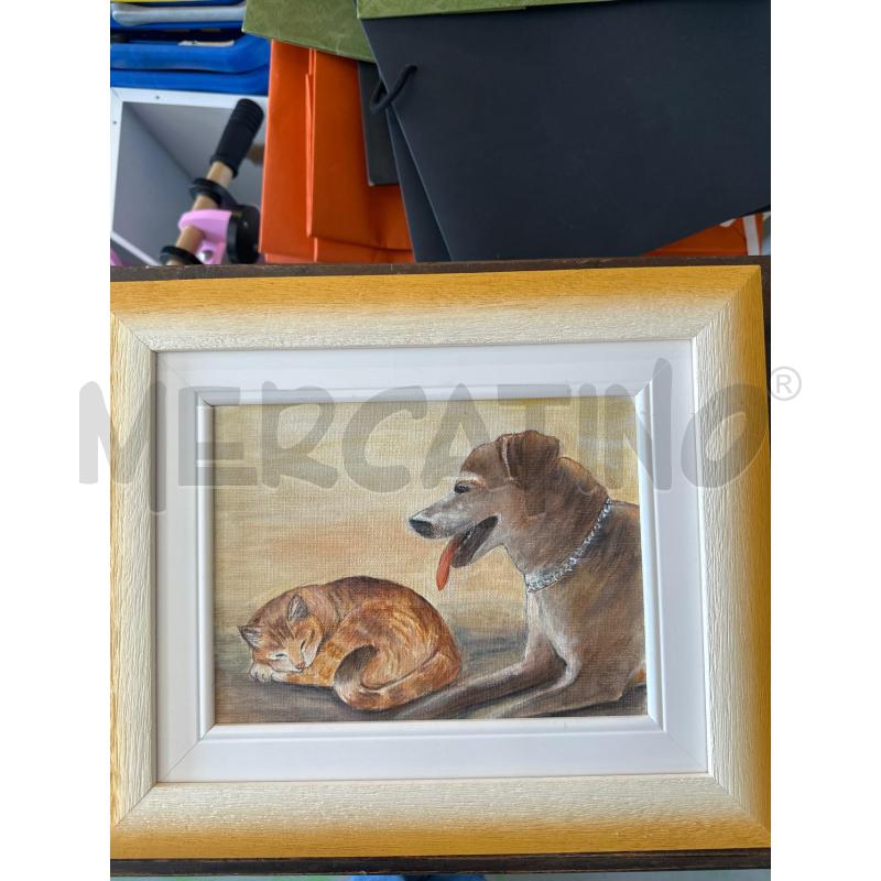 QUADRETTO DIPINTO CANE GATTO  | Mercatino dell'Usato Chivasso 1