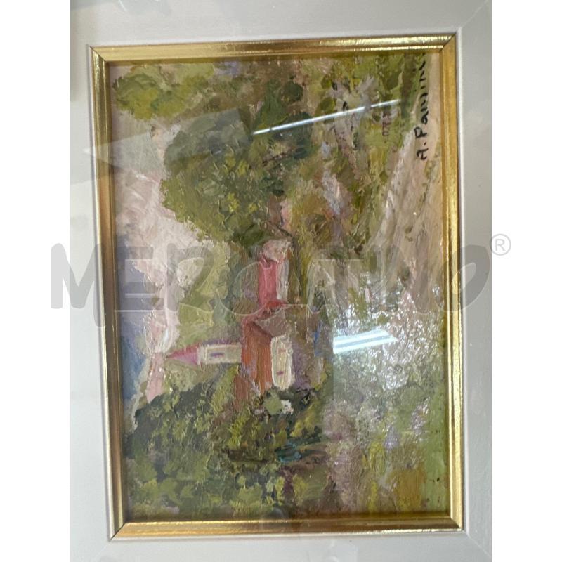 QUADRO A PANSINI DIPINTO CHIESA SULLO SFONDO 37X33 | Mercatino dell'Usato Chivasso 2