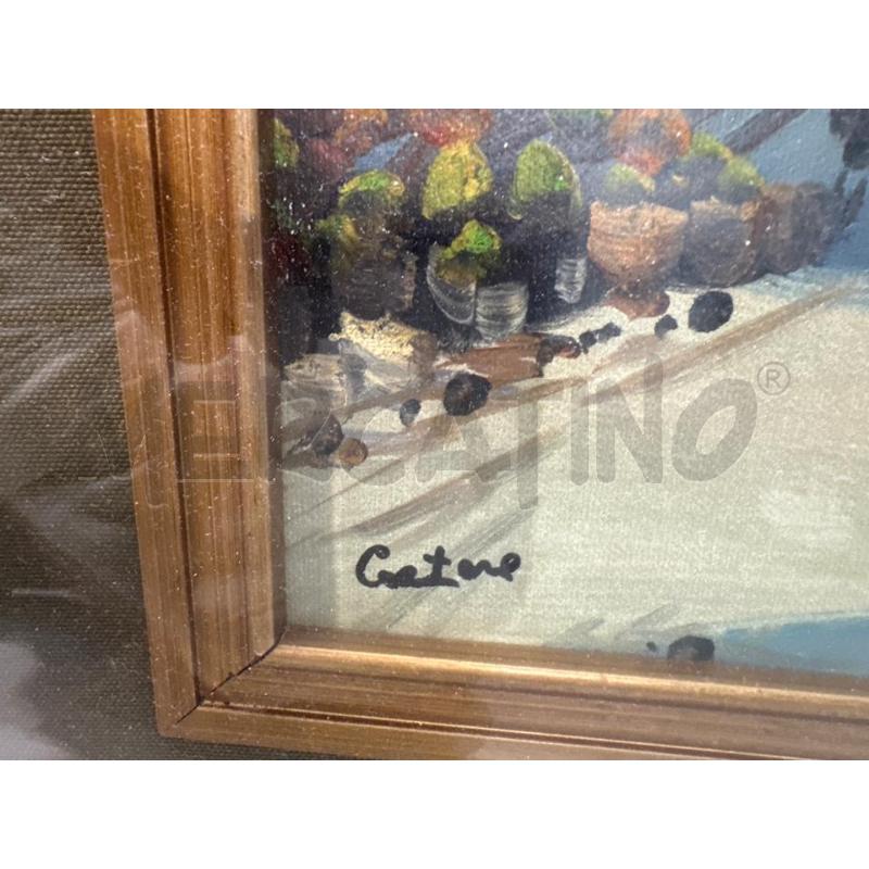 QUADRO CASTONE CORNICE DORATA 41X32 TELA DIPINTO PAESE MERCATO DOPPIA CORNICE | Mercatino dell'Usato Chivasso 2