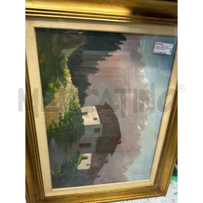 QUADRO CORNICE DORATA CASALE SULLO SFONDO 72X93 | Mercatino dell'Usato Chivasso 1