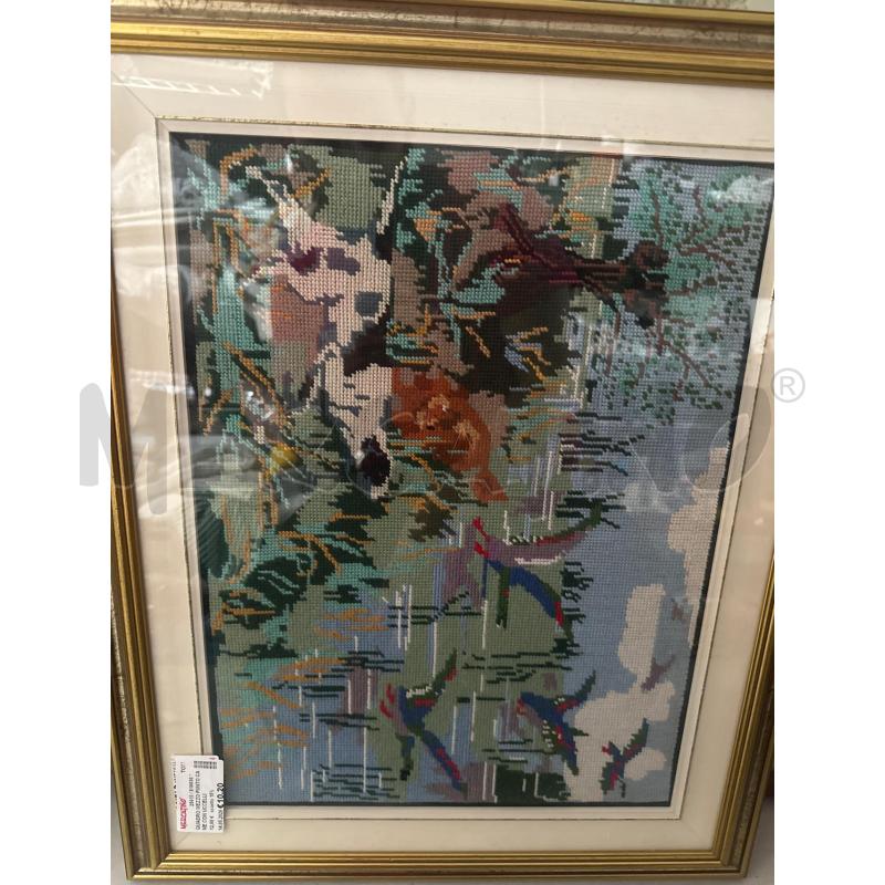 QUADRO MEZZO PUNTO CANE CON UCCELLI | Mercatino dell'Usato Chivasso 1