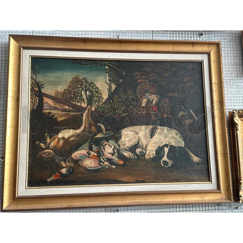QUADRO OLIO SU TELA CANE CON SELVAGGINA | Mercatino dell'Usato Chivasso 1