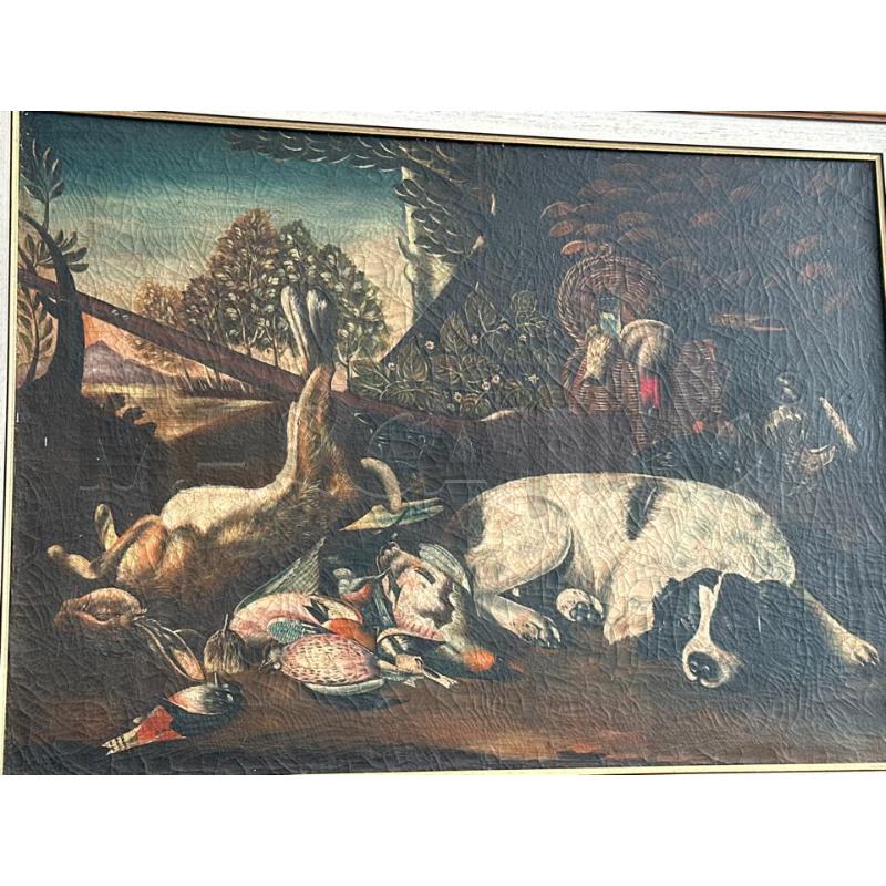 QUADRO OLIO SU TELA CANE CON SELVAGGINA | Mercatino dell'Usato Chivasso 2