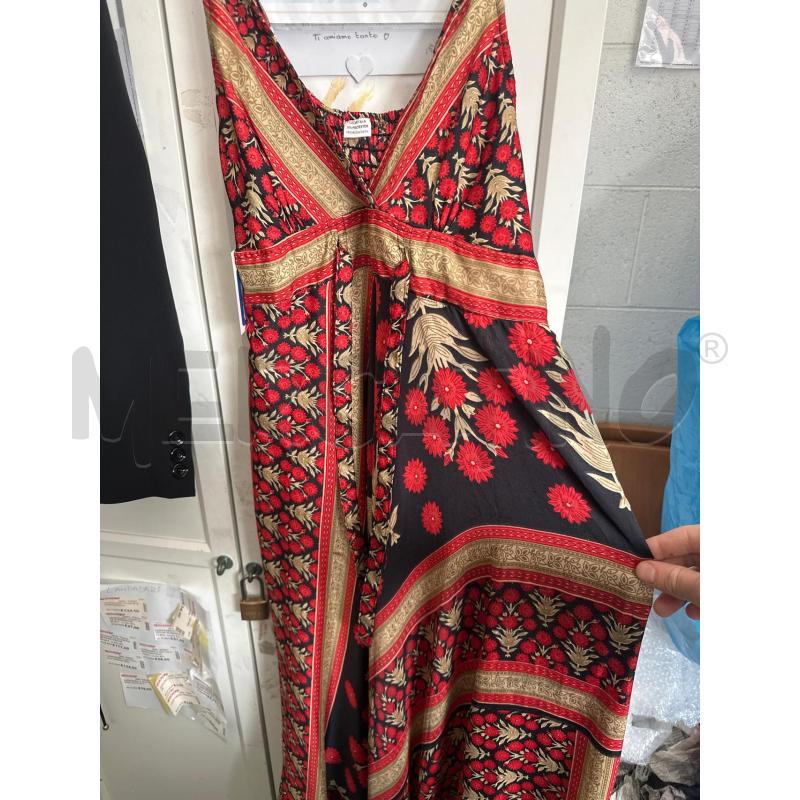 VESTITO DONNA NERO ROSSO FIORI FOGLIE BEIGE MISTO SETA  | Mercatino dell'Usato Chivasso 1