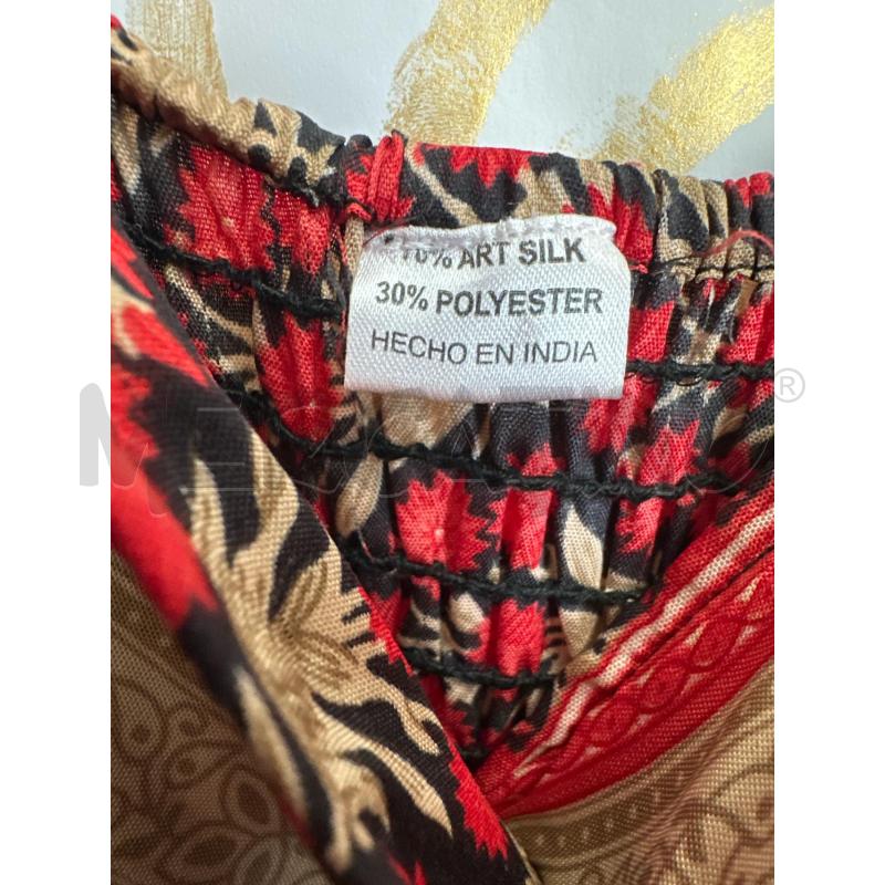 VESTITO DONNA NERO ROSSO FIORI FOGLIE BEIGE MISTO SETA  | Mercatino dell'Usato Chivasso 3