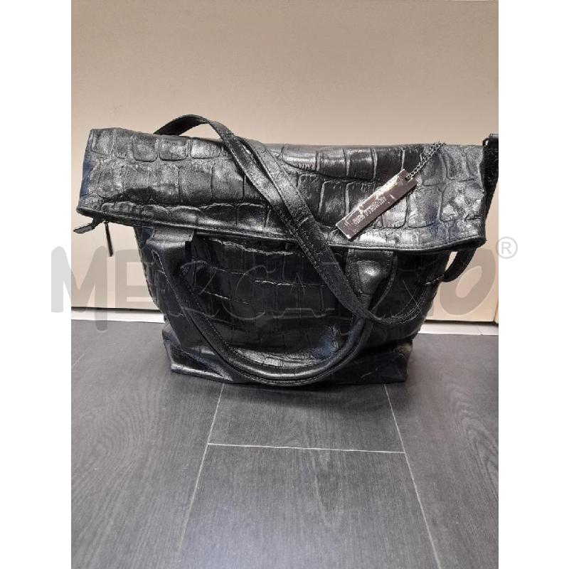 BORSA DONNA SHOPPER PELLE A.SERIO NERO LUCIDO | Mercatino dell'Usato Avigliana 4
