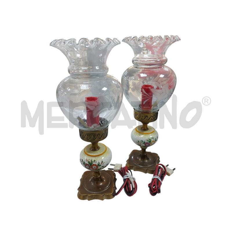 LAMPADAE PZ.2 BASE OTTONE E CERAMICA CON FIORI | Mercatino dell'Usato Avigliana 1