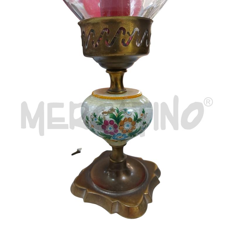 LAMPADAE PZ.2 BASE OTTONE E CERAMICA CON FIORI | Mercatino dell'Usato Avigliana 2