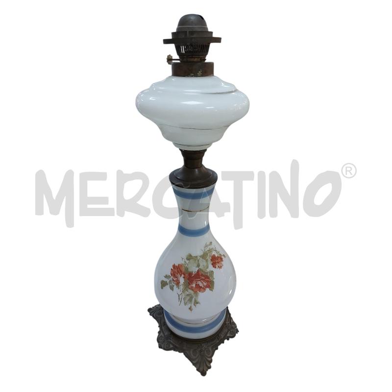 LAMPADA ANTICA OPALINA DIPINTA E BRONZO  | Mercatino dell'Usato Avigliana 2