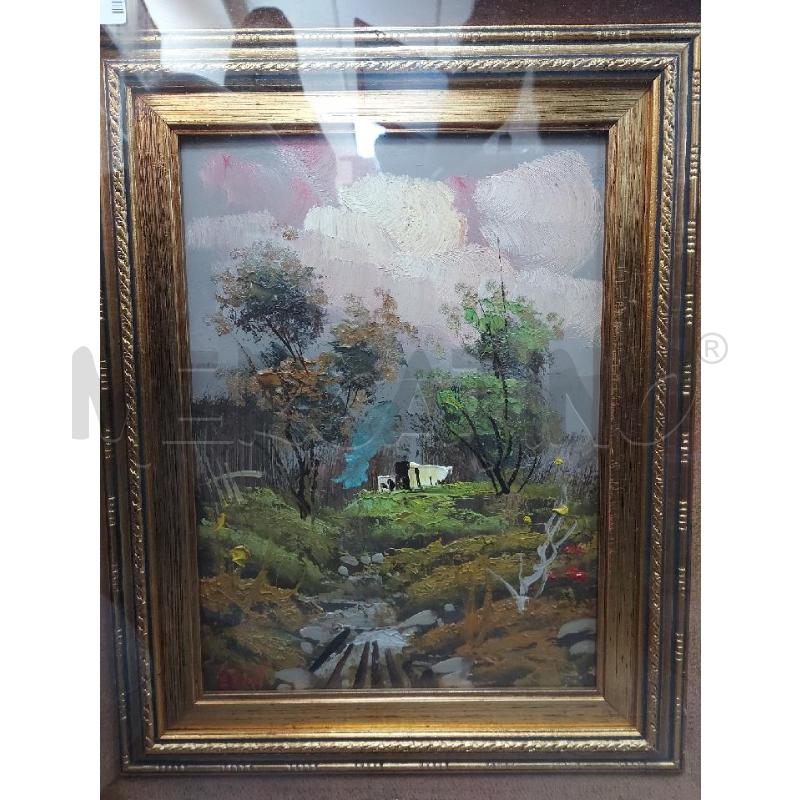 QUADRO E CANO' OLIO SU TAVOLETTA PAESAGGIO ORIZZONTALE | Mercatino dell'Usato Avigliana 2