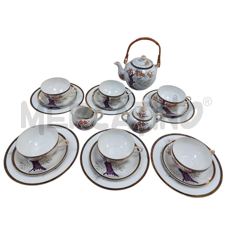 SERVIZIO DA TÉ IN FINISSIMA PORCELLANA CINESE PZ.21 - DECORO ALBERO FIORI ROSSI/BIANCO | Mercatino dell'Usato Avigliana 1