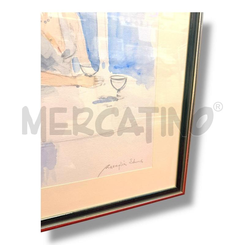 ACQUARELLO MANEGLIA50X65 CM EDMONDO RAGAZZA BAR CELESTE  | Mercatino dell'Usato Osasco 2