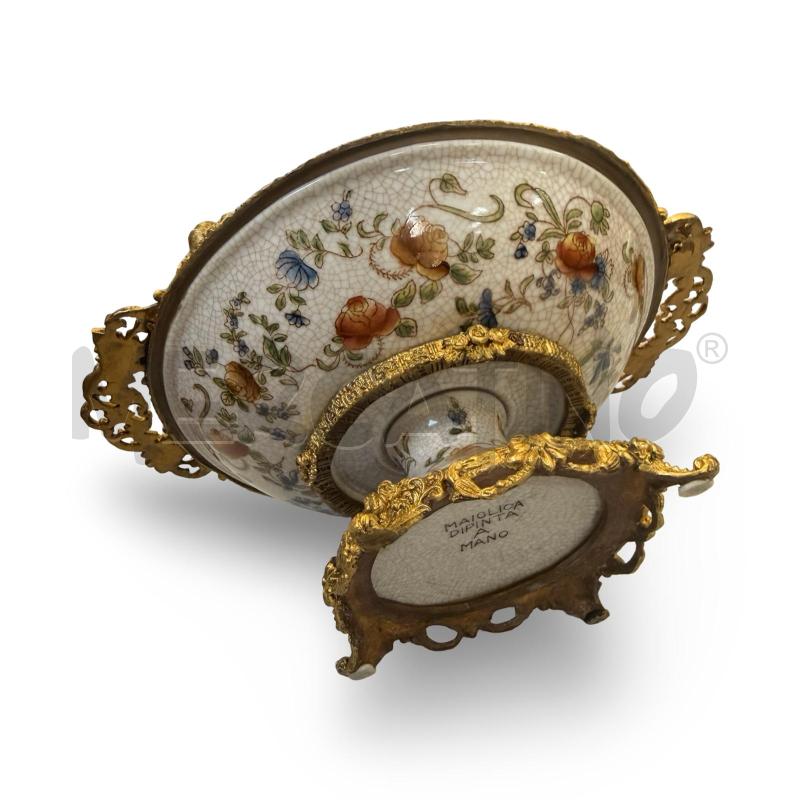 ALZATA ANTICA MAIOLICA DIPINTA A MANO BORDO OTTONATO | Mercatino dell'Usato Osasco 3