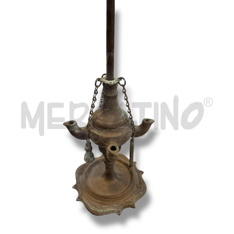 ANTICA LAMPADA A OLIO FIORENTINA BRONZO 3 STOPPINI 4 BRUCIATORI 53 CM | Mercatino dell'Usato Osasco 2