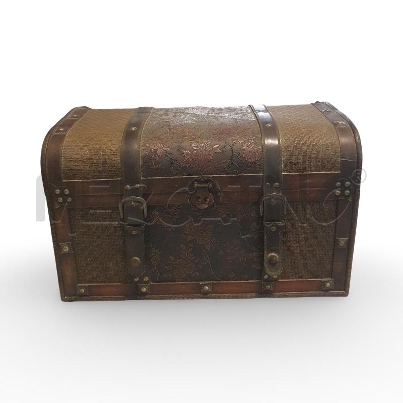 BAULE LEGNO E PELLE DECORATA 52X26X30 CM | Mercatino dell'Usato Osasco 1