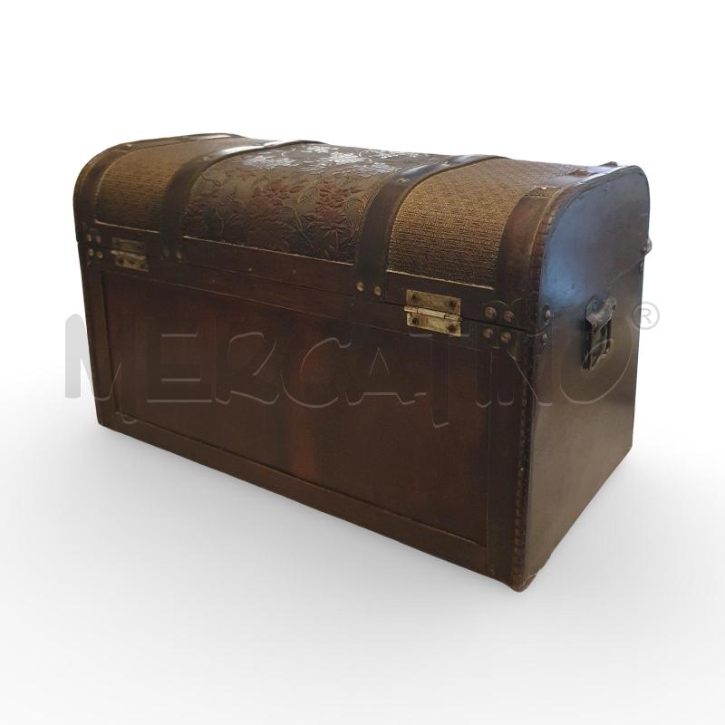 BAULE LEGNO E PELLE DECORATA 52X26X30 CM | Mercatino dell'Usato Osasco 3