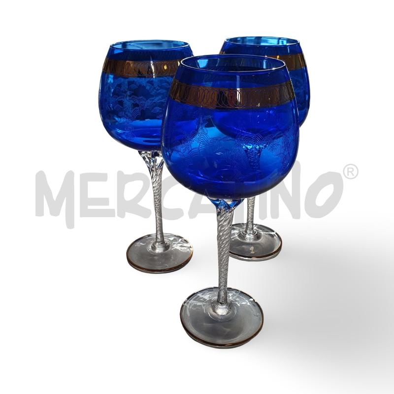 BICCHIERI PZ. 3 VINO META' SECOLO BLU BORDI DORATI | Mercatino dell'Usato Osasco 3