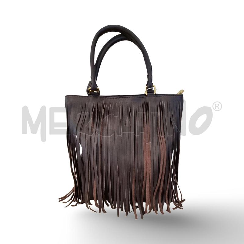 BORSA DONNA PELLE MARRONE CON FRANGE | Mercatino dell'Usato Osasco 1