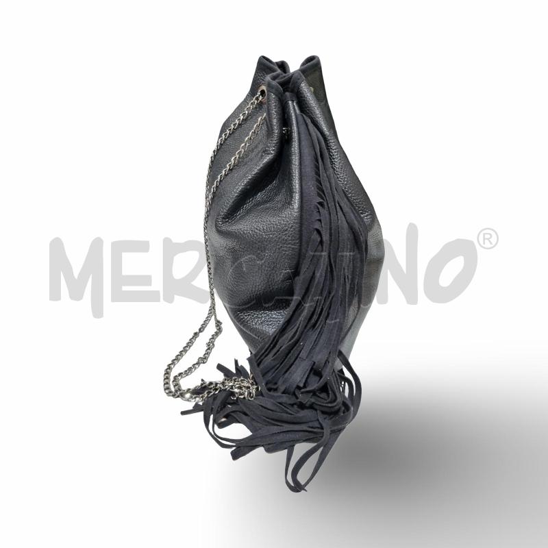 BORSA DONNA PELLE NERA CON FRANGE | Mercatino dell'Usato Osasco 2