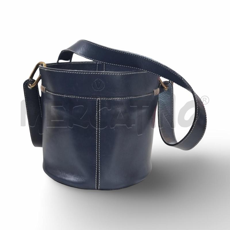 BORSA DONNA SECCHIELLO VALLE VERDE IMPUNTURE BIANCHE BLU MANICO LUNGO | Mercatino dell'Usato Osasco 1