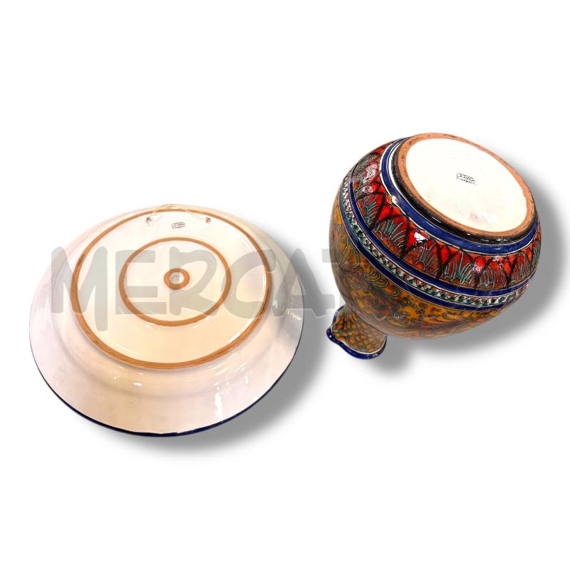 BROCCA LAVABO CON PIATTO CERAMICA LA MAGA FANTASIA SUL ROSSO MANICO BLU | Mercatino dell'Usato Osasco 3