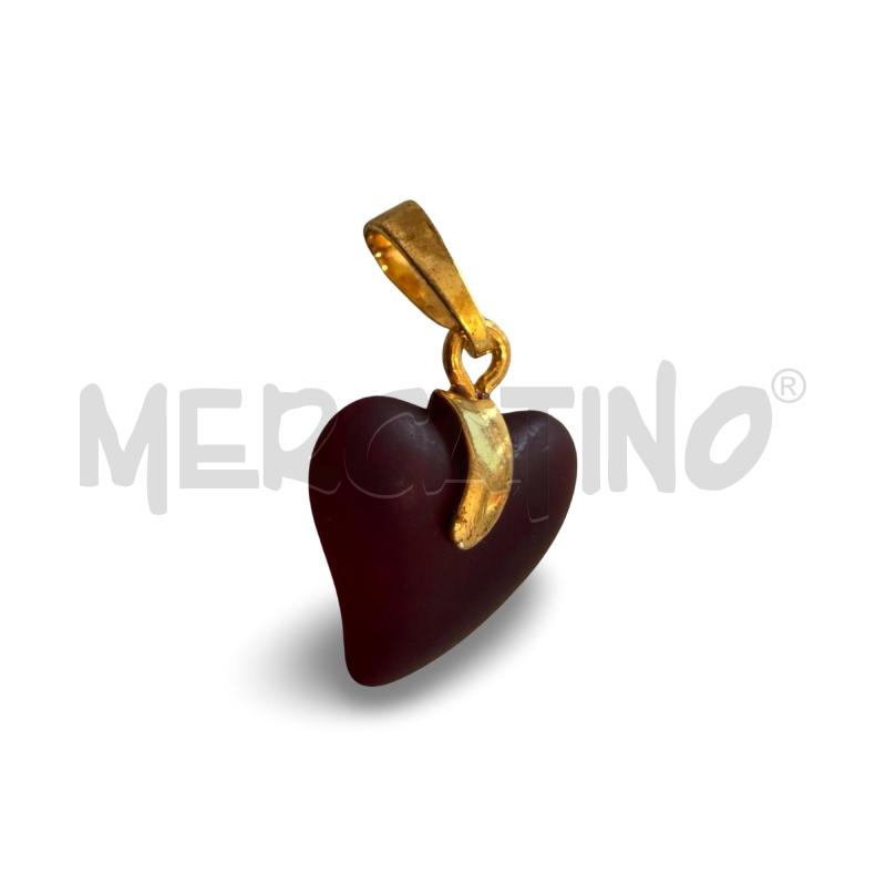CIONDOLO CUORE VETRO DI BOEMIA BORDEAUX E ORO | Mercatino dell'Usato Osasco 2