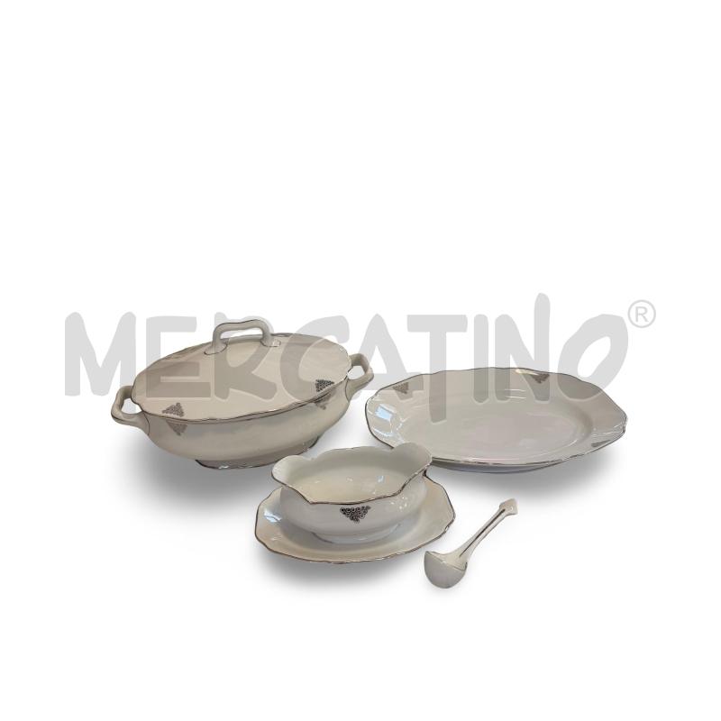 COLLEZIONE RICHARD GINORI PZ 3 TRITTICO VASSOIO ZUPPIERA E VASSOIO FILO ARGENTO INTATTI 1939  | Mercatino dell'Usato Osasco 1