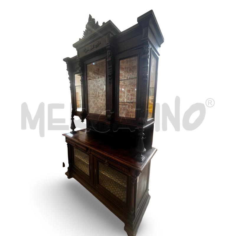 CREDENZA VECCHIA IN LEGNO SCURO PRIMI 900 CON VETRI CESELLATI  | Mercatino dell'Usato Osasco 1