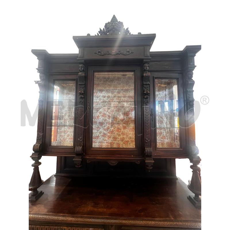 CREDENZA VECCHIA IN LEGNO SCURO PRIMI 900 CON VETRI CESELLATI  | Mercatino dell'Usato Osasco 3