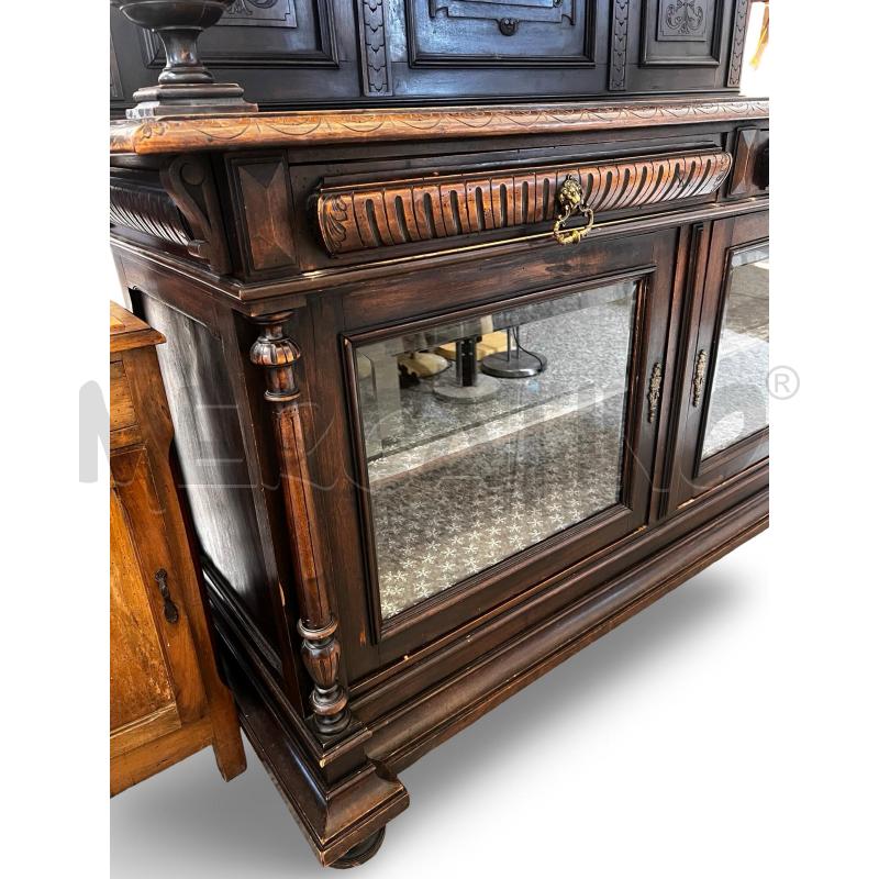 CREDENZA VECCHIA IN LEGNO SCURO PRIMI 900 CON VETRI CESELLATI  | Mercatino dell'Usato Osasco 4