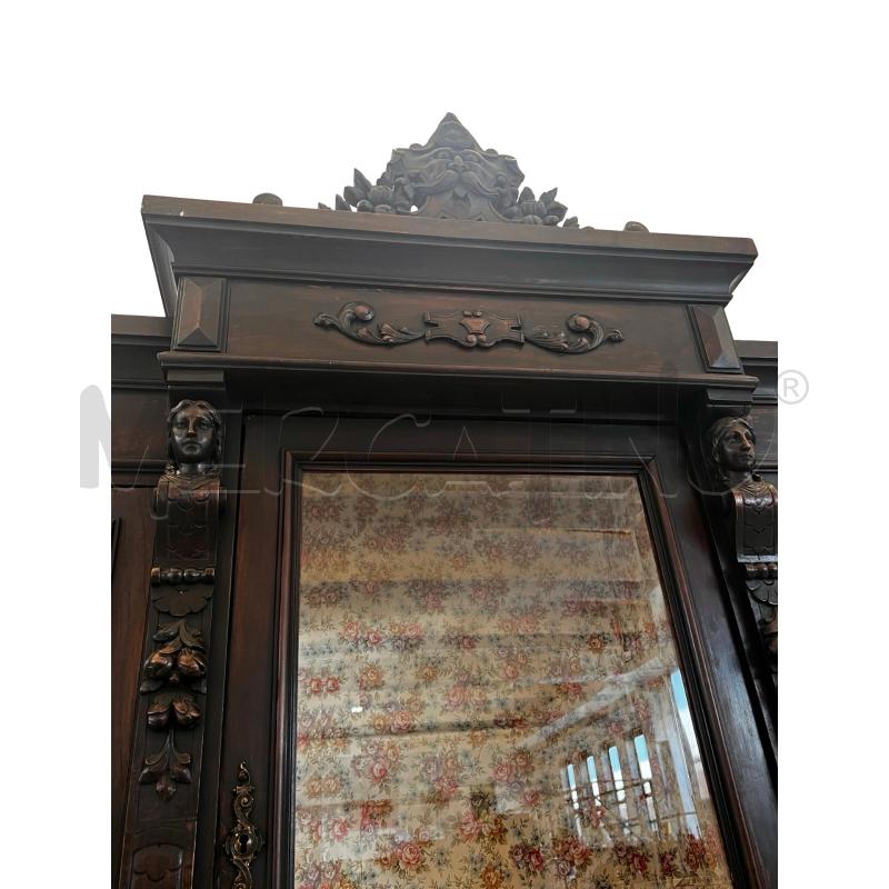 CREDENZA VECCHIA IN LEGNO SCURO PRIMI 900 CON VETRI CESELLATI  | Mercatino dell'Usato Osasco 5
