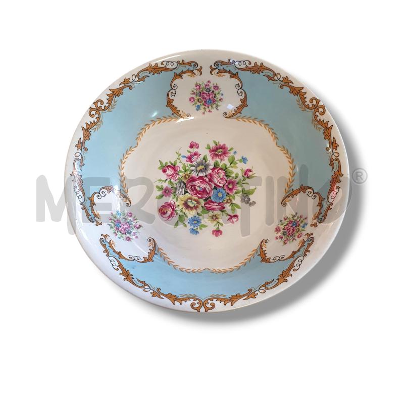 INSALATIERA CERAMICA DECORI AZZURRO DORATO FIORI FUCSIA | Mercatino dell'Usato Osasco 1