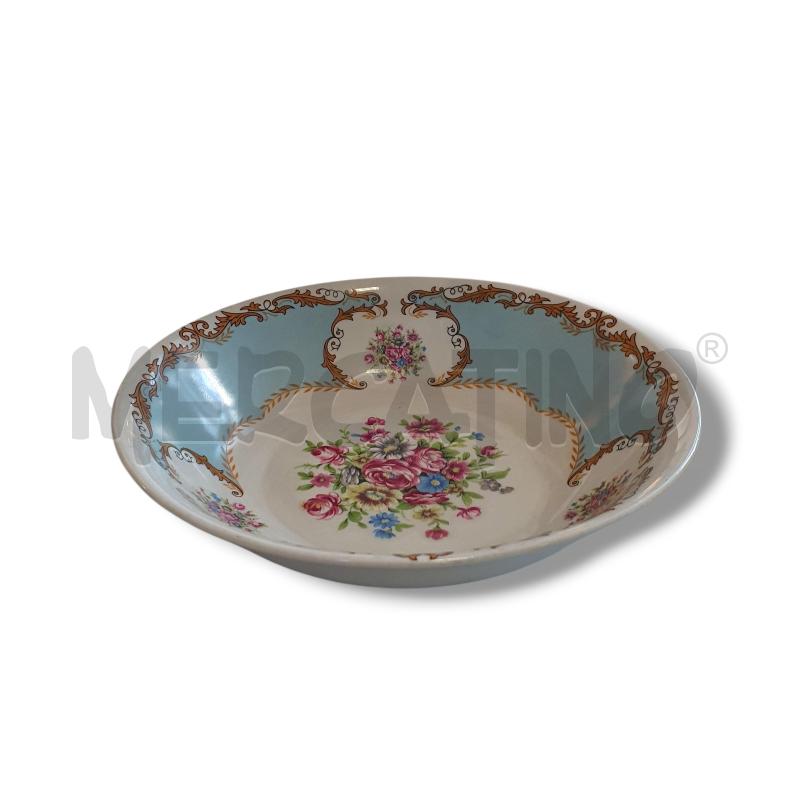 INSALATIERA CERAMICA DECORI AZZURRO DORATO FIORI FUCSIA | Mercatino dell'Usato Osasco 2
