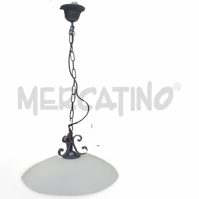 LAMPADARIO FERRO BATTUTO PARALUME VETRO SATINATO 40 CM | Mercatino dell'Usato Osasco 2