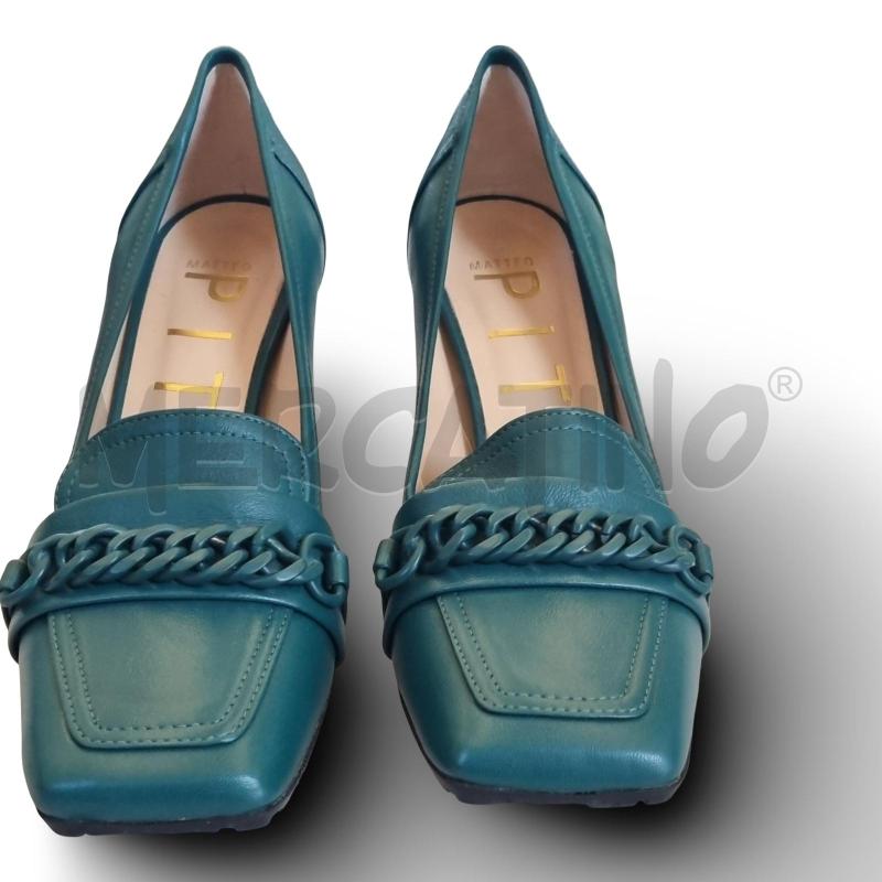 MOCASSINI DONNA TACCO PITTI VERDE PETROLIO CON CATENA 1 | Mercatino dell'Usato Osasco 1