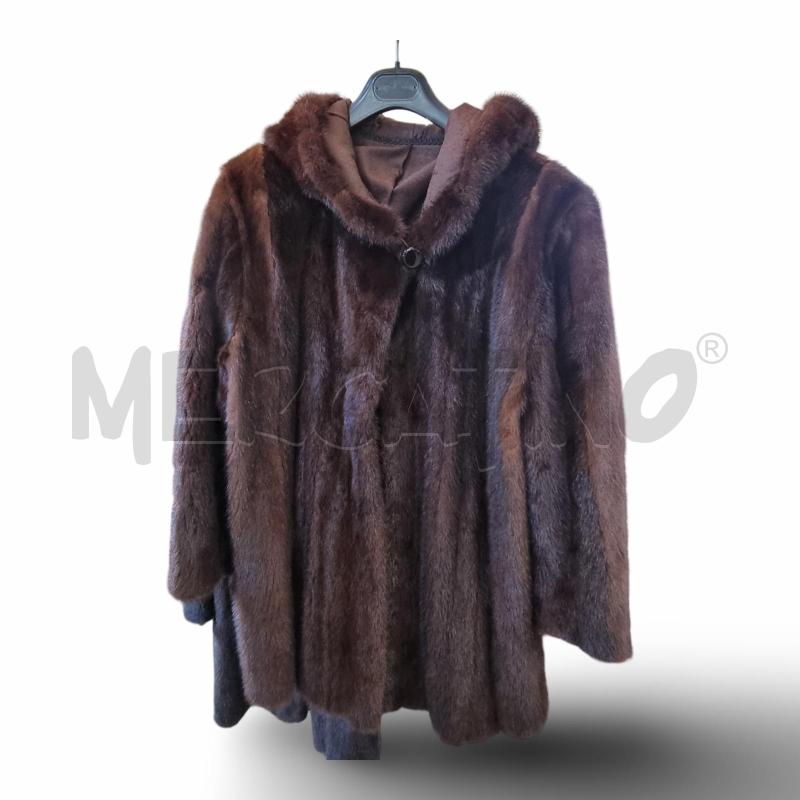 PELLICCIA VISONE MARRONE CON CAPPUCCIO  | Mercatino dell'Usato Osasco 1