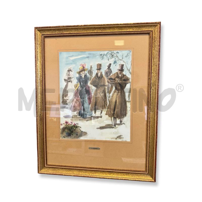 QUADRO ACQUERELLO E CHINA 28X34 LEONARDO STROPPA PASSEGGIATA  | Mercatino dell'Usato Osasco 1