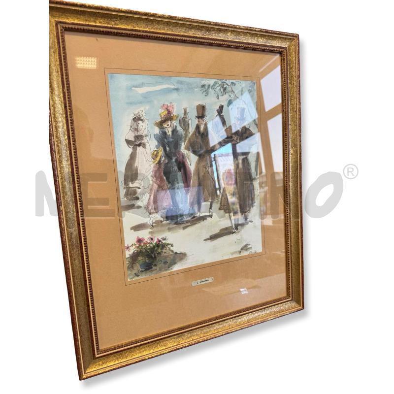 QUADRO ACQUERELLO E CHINA 28X34 LEONARDO STROPPA PASSEGGIATA  | Mercatino dell'Usato Osasco 2