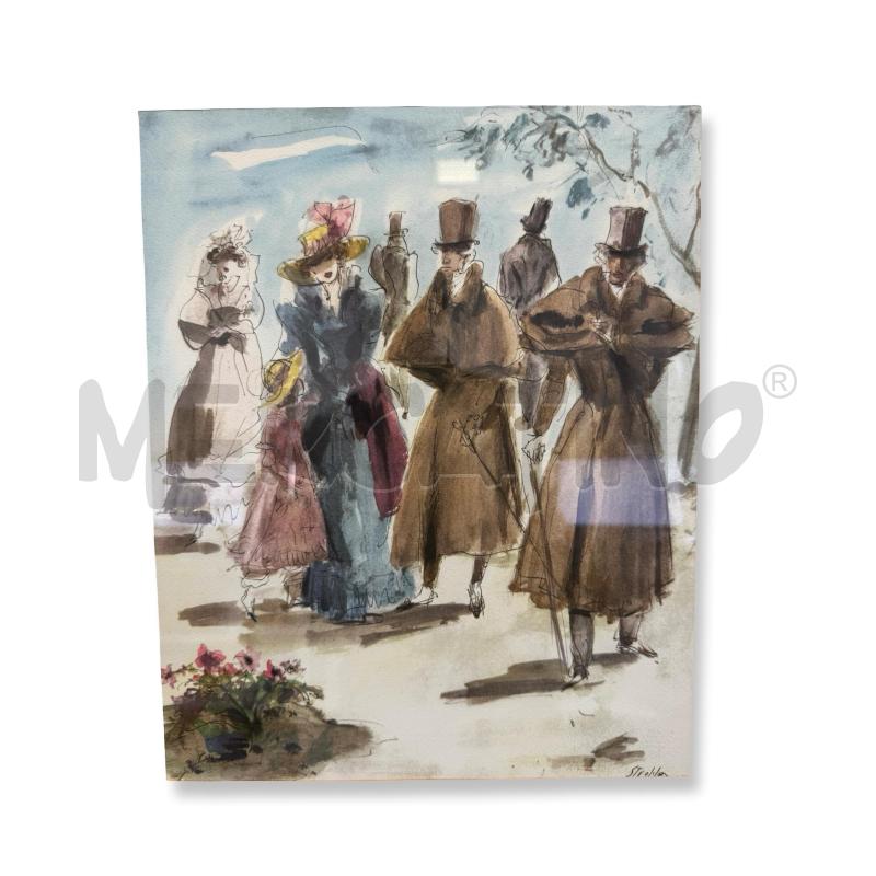 QUADRO ACQUERELLO E CHINA 28X34 LEONARDO STROPPA PASSEGGIATA  | Mercatino dell'Usato Osasco 3